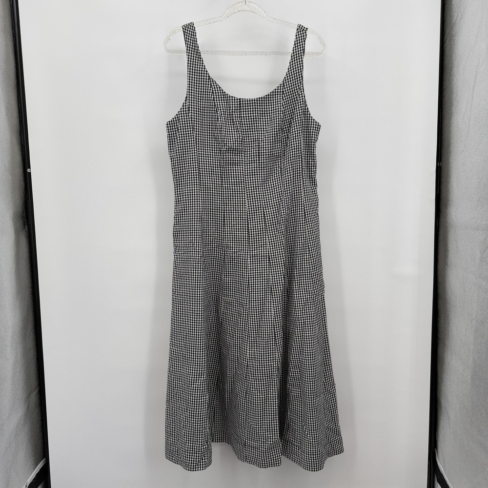 Cottage Gingham Dress Sz 12 Black White Sleeveless Midi Pockets Tank Y2K Office